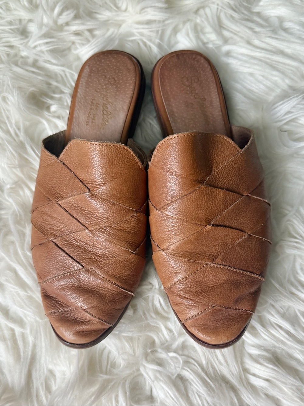Seychelles Tan Leather Woven Mules